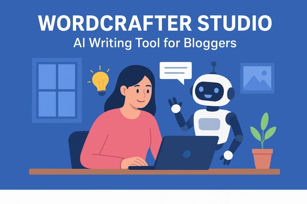 WordCrafter Studio AI writing tool illustration for bloggers.