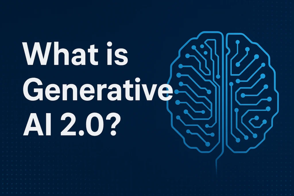 AI Trends 2025 explained with a modern illustration of Generative AI 2.0 featuring a digital brain and futuristic design.